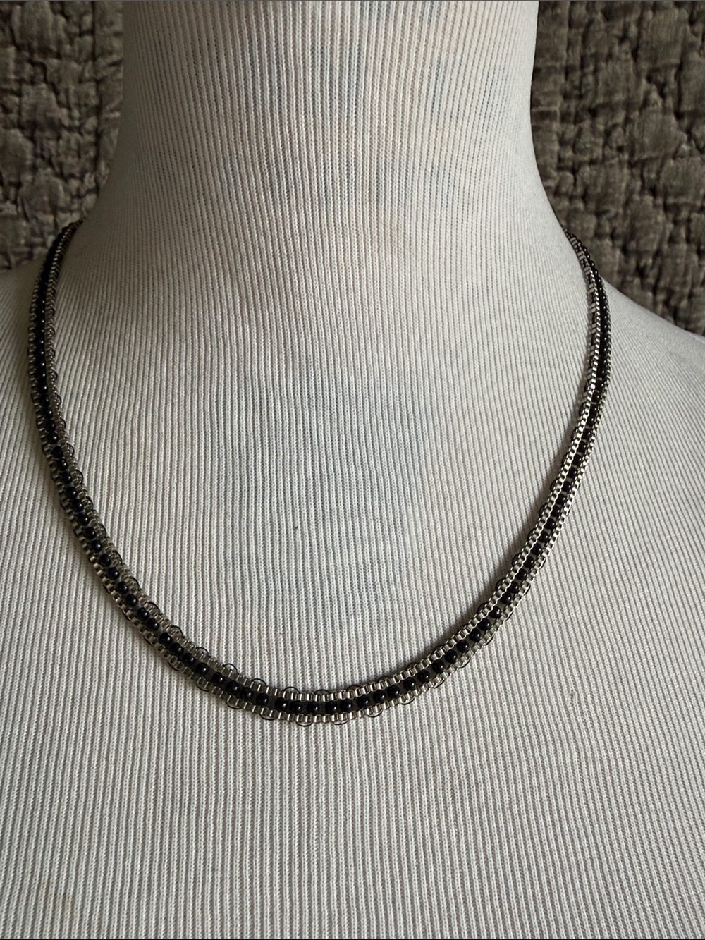Classic Black and Silver Layered Beaded Necklace - Women's Jewelry